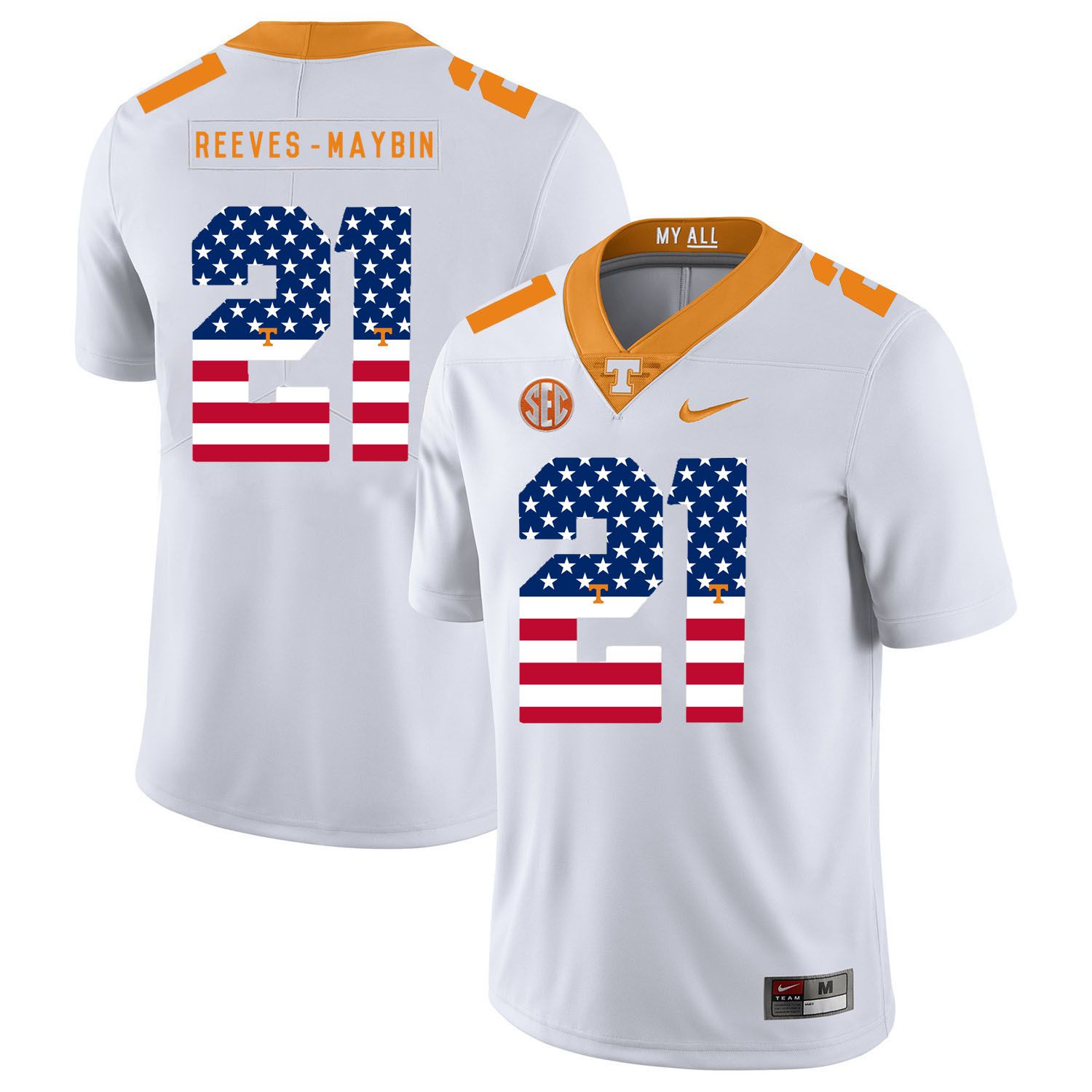 Men Tennessee Volunteers #21 Reeves-maybin White Flag Customized NCAA Jerseys->customized ncaa jersey->Custom Jersey